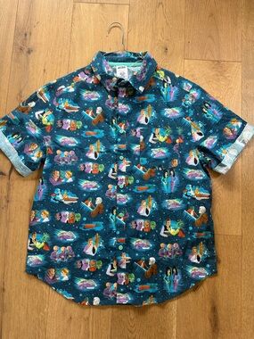 Star Wars Teal Navy Short-Sleeve Novelty Button-Up Shirt